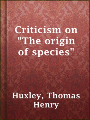 cover image of Criticism on "The origin of species"